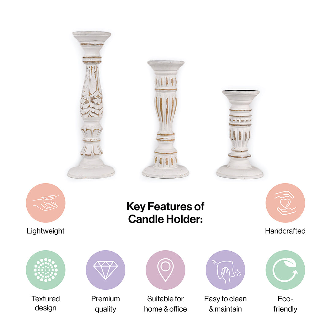 Wooden Candle Holders Handcrafted Stand For Home Decor-Set of 3