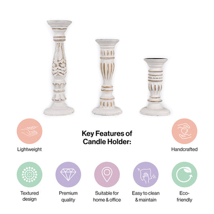 Wooden Candle Holders Handcrafted Stand For Home Decor-Set of 3