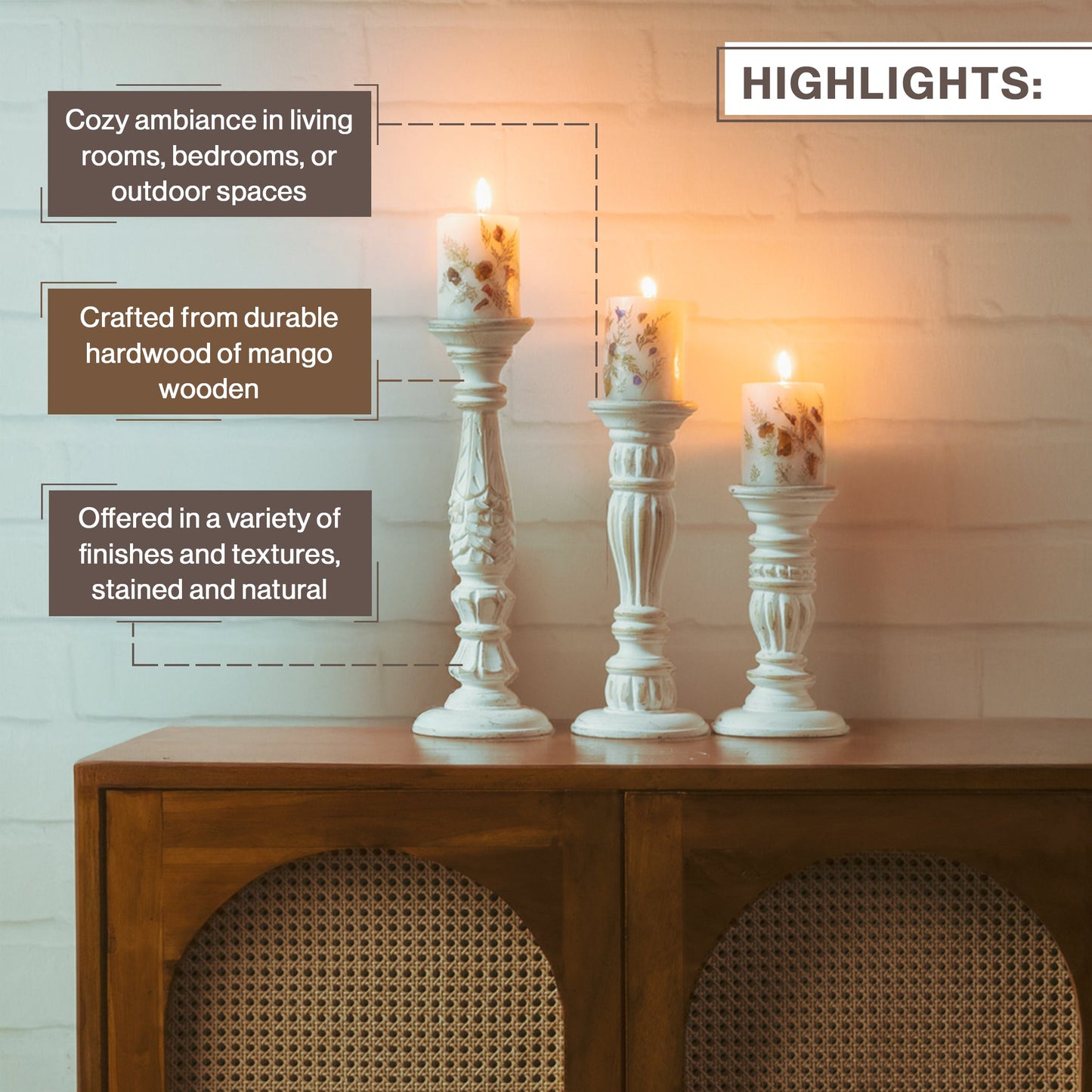 Wooden Candle Holders Handcrafted Stand For Home Decor-Set of 3