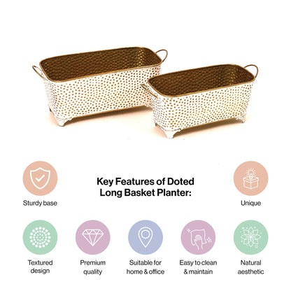Polka Dotted Long Basket Planter in White