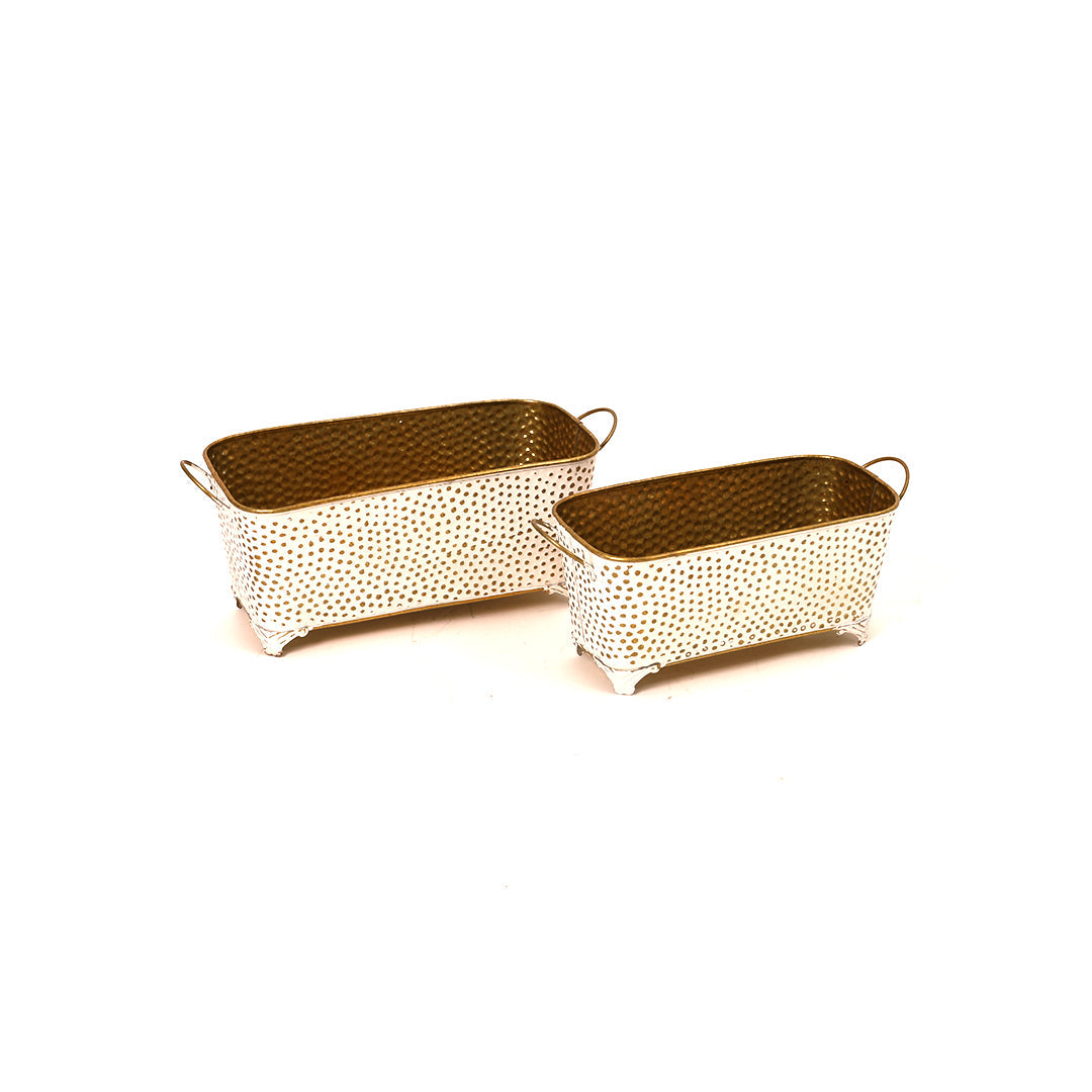 Polka Dotted Long Basket Planter in White