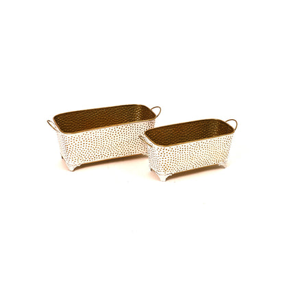 Polka Dotted Long Basket Planter in White