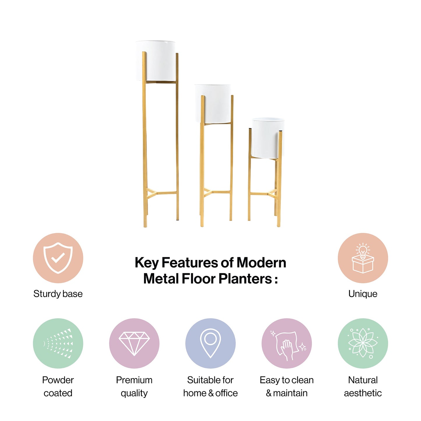 Metal Planters Set of 3 in White Frost