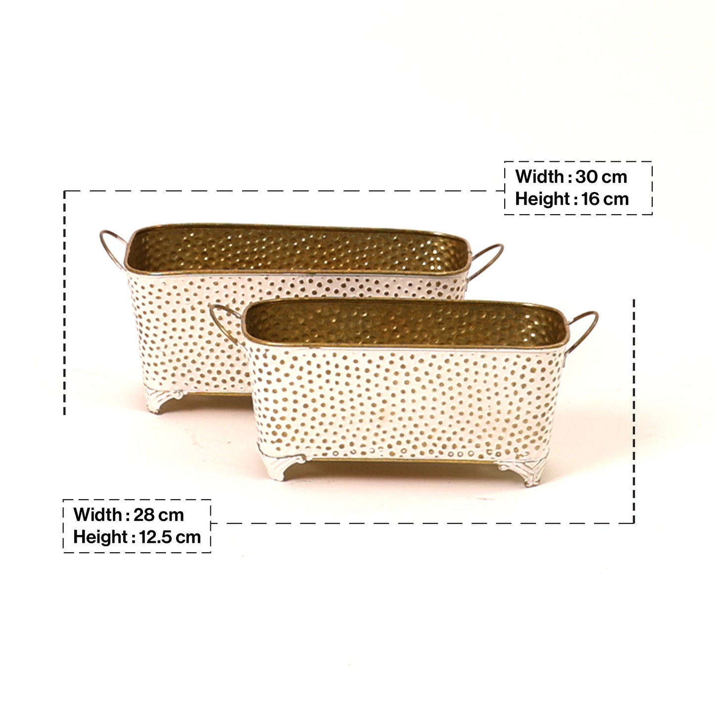 Polka Dotted Long Basket Planter in White