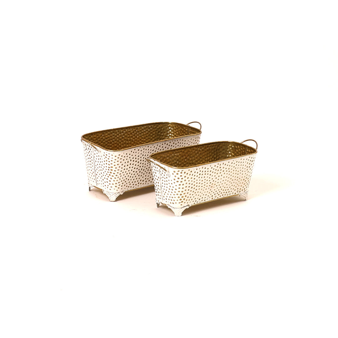 Polka Dotted Long Basket Planter in White