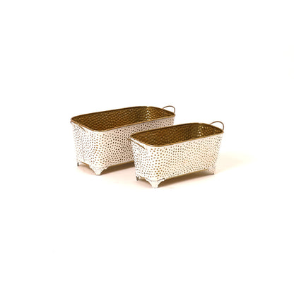 Polka Dotted Long Basket Planter in White