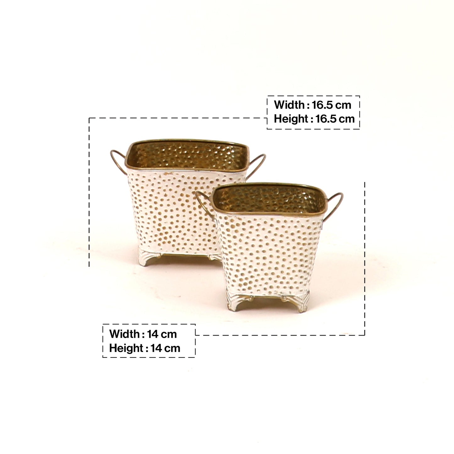 Polka Dotted Square Basket Planter in White