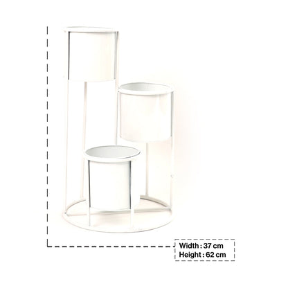 Floor Planter Stand With Triple Pots In White
