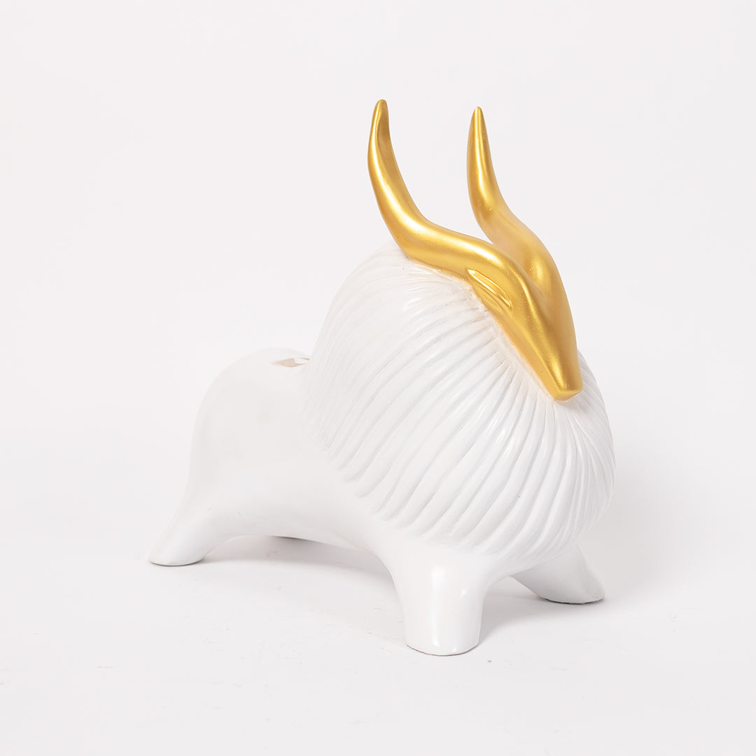 Abstract Geometric White Yak Golden Statue for Home Decor