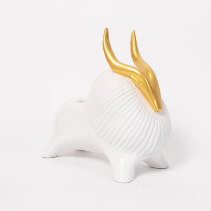 Abstract Geometric White Yak Golden Statue for Home Decor