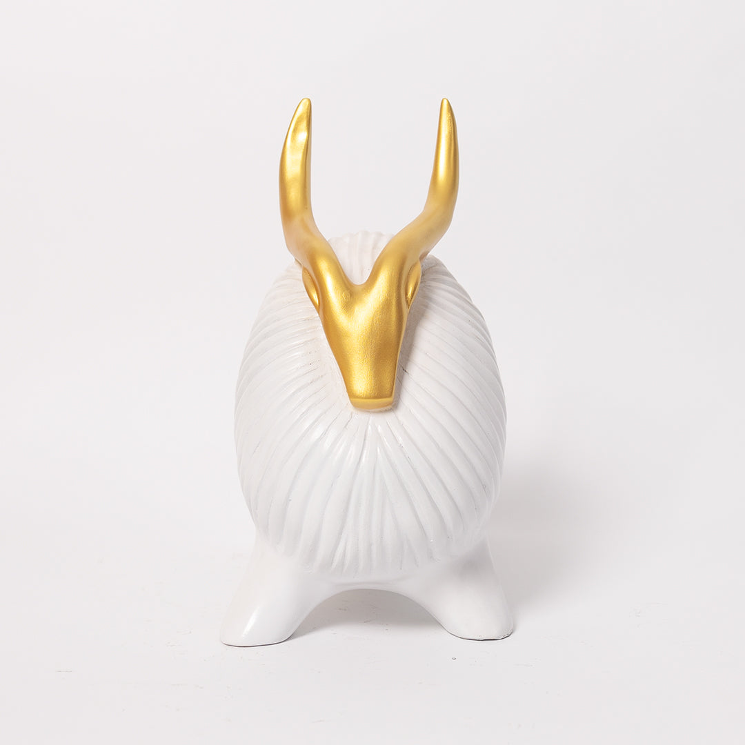 Abstract Geometric White Yak Golden Statue for Home Decor