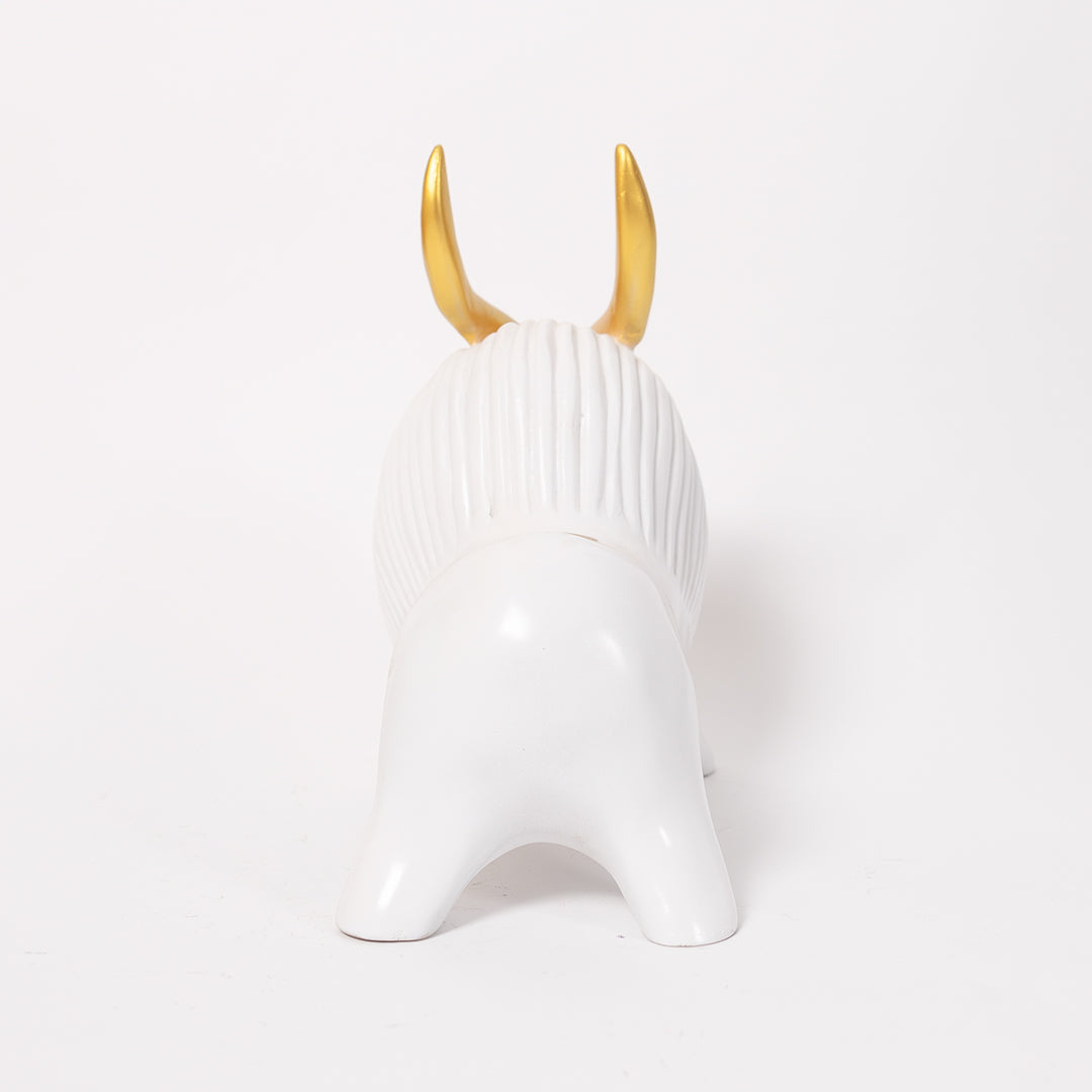 Abstract Geometric White Yak Golden Statue for Home Decor