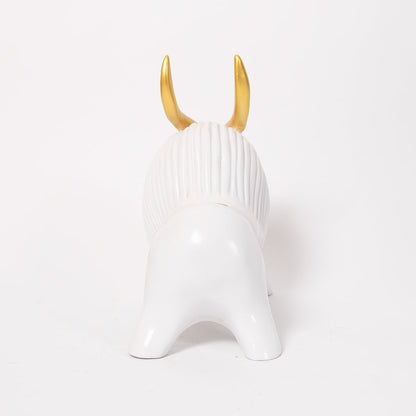 Abstract Geometric White Yak Golden Statue for Home Decor