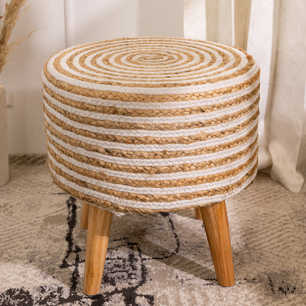 Jute Stool Living Room In Cream Pearl