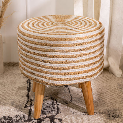 Jute Stool Living Room In Cream Pearl