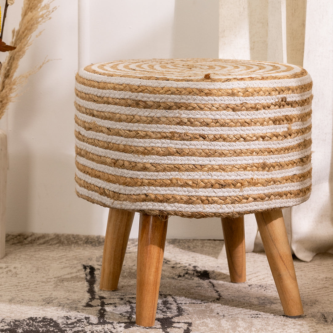 Jute Stool Living Room In Cream Pearl