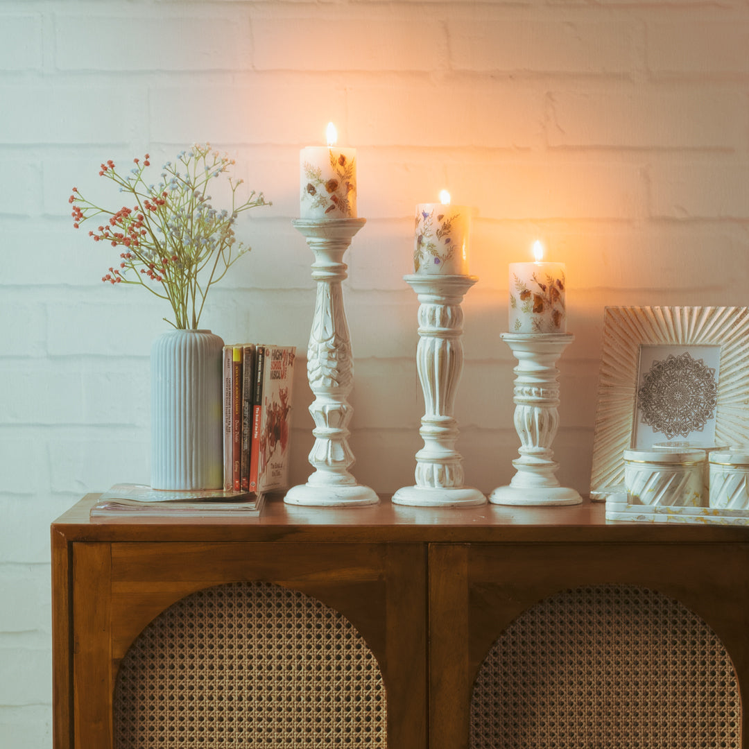Wooden Candle Holders Handcrafted Stand For Home Decor-Set of 3