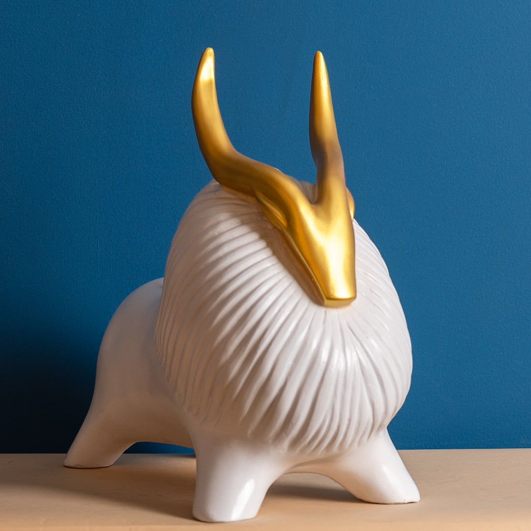 Abstract Geometric White Yak Golden Statue for Home Decor