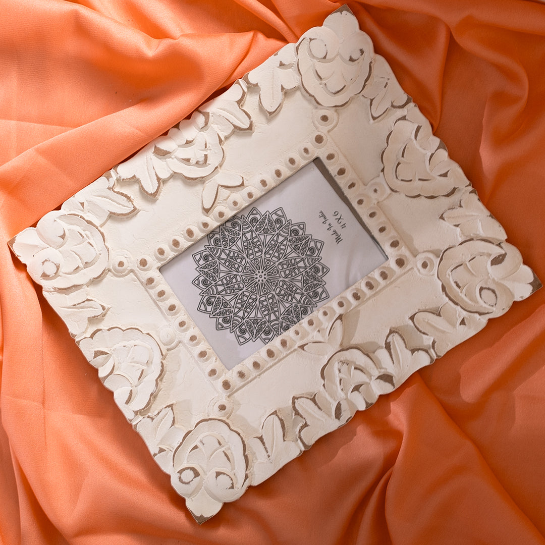 Handcarved Wooden Flower Photo Frame