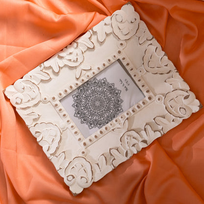 Handcarved Wooden Flower Photo Frame