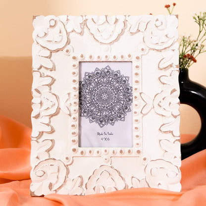Handcarved Wooden Flower Photo Frame