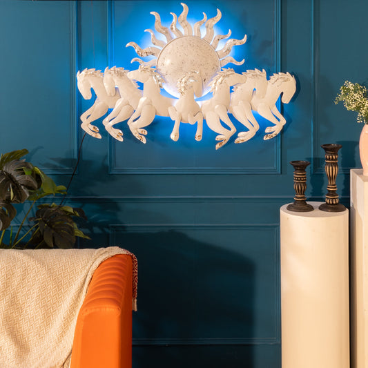 Metal Seven Running Horses With Sunrise Wall Hanging Decor For Home Decor