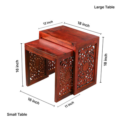 Wooden Nesting Tables Set of 2 in Reddish Brown