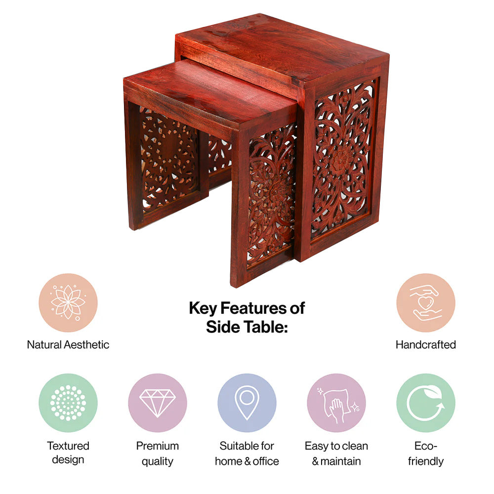 Wooden Nesting Tables Set of 2 in Reddish Brown