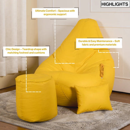 XXXXL Teardrop Filled Bean Bag with Footrest and Cushions