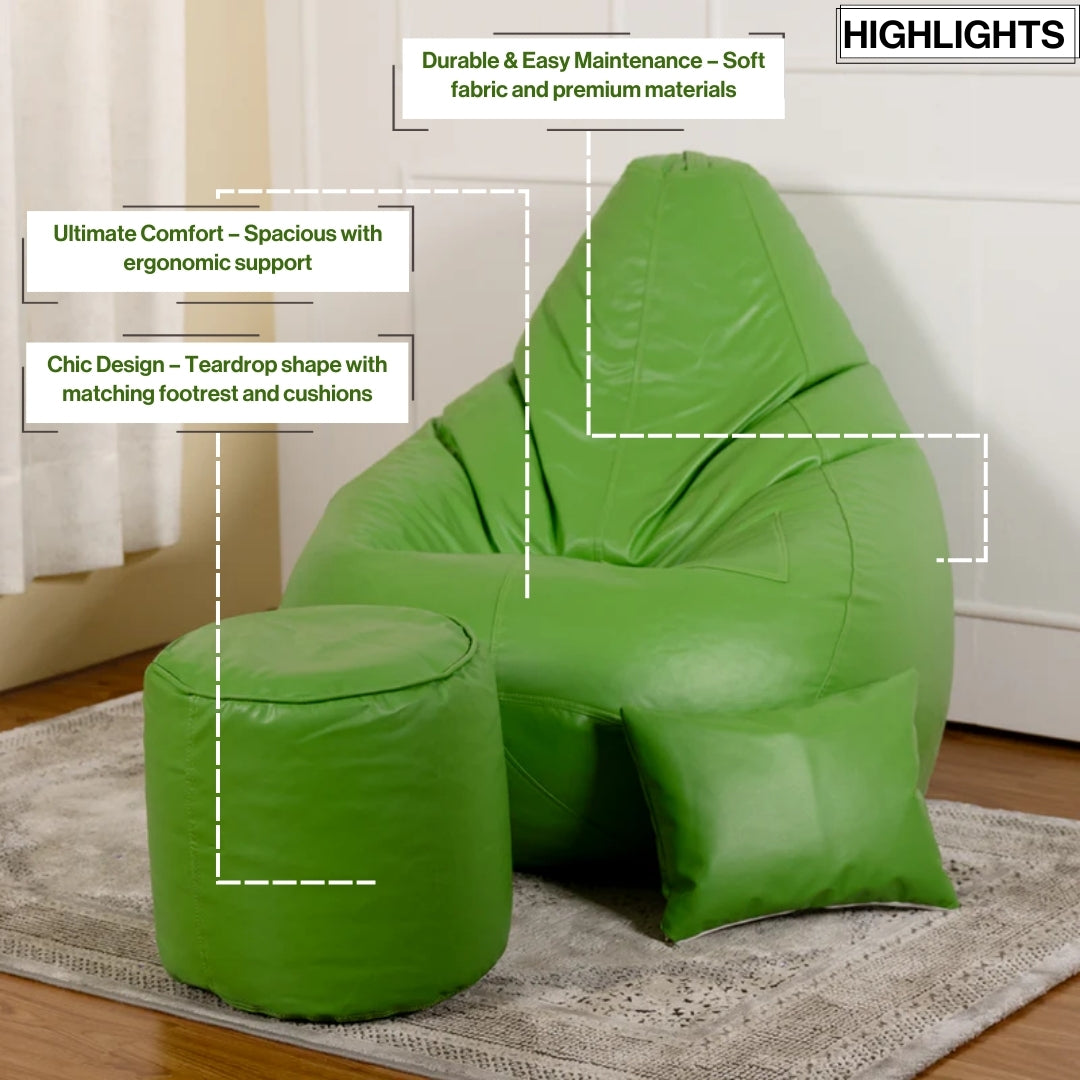 XXXXL Teardrop Filled Bean Bag with Footrest and Cushions