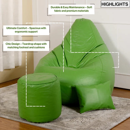 XXXXL Teardrop Filled Bean Bag with Footrest and Cushions