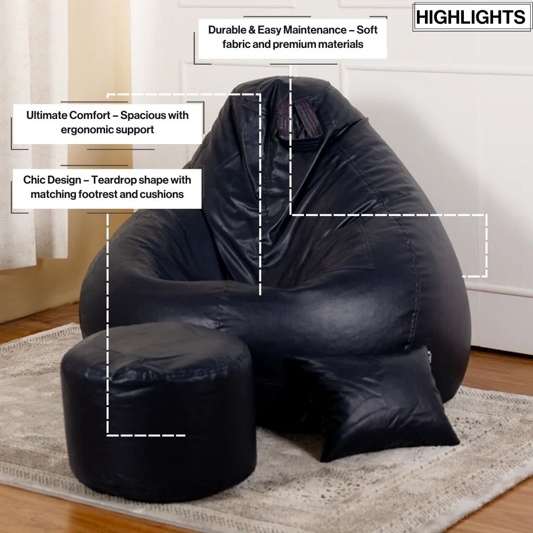 XXXXL Teardrop Filled Bean Bag with Footrest and Cushions