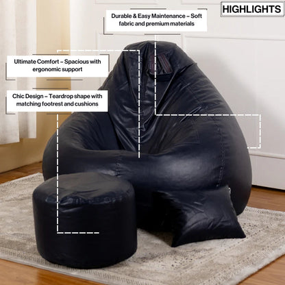 XXXXL Teardrop Filled Bean Bag with Footrest and Cushions