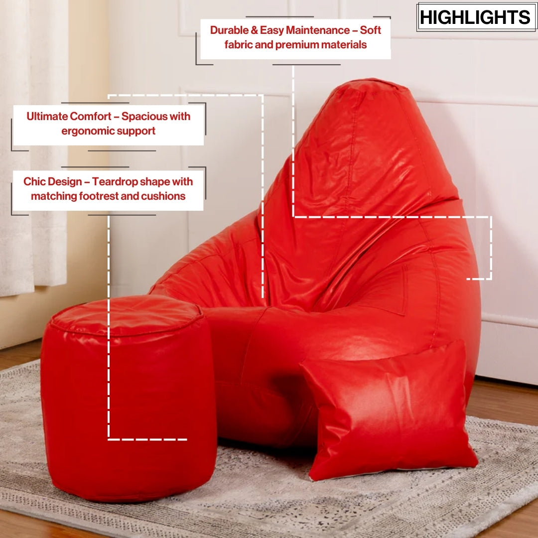 XXXXL Teardrop Filled Bean Bag with Footrest and Cushions