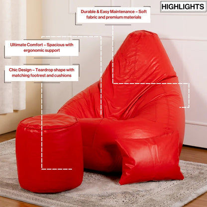 XXXXL Teardrop Filled Bean Bag with Footrest and Cushions