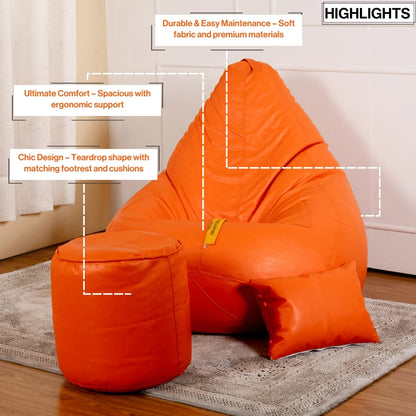 XXXXL Teardrop Filled Bean Bag with Footrest and Cushions