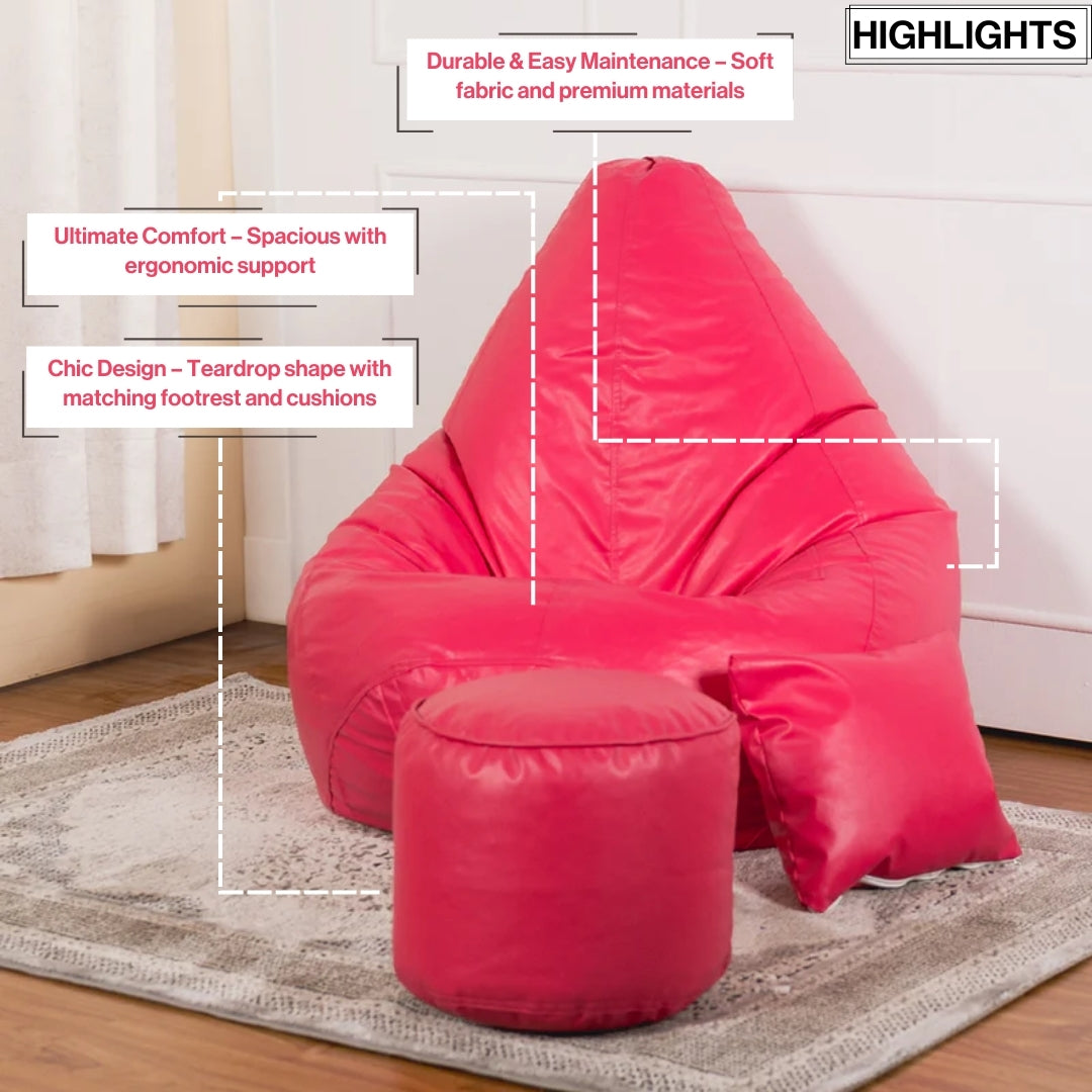 XXXXL Teardrop Filled Bean Bag with Footrest and Cushions
