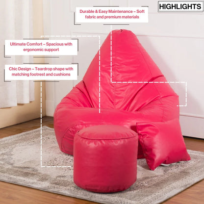XXXXL Teardrop Filled Bean Bag with Footrest and Cushions