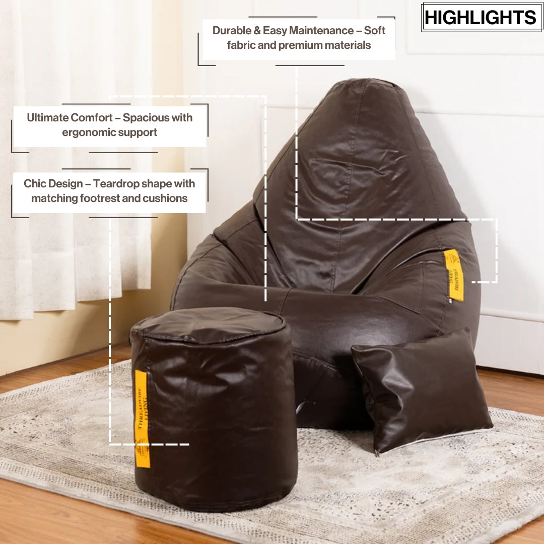 XXXXL Teardrop Filled Bean Bag with Footrest and Cushions