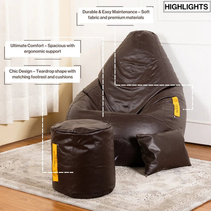 XXXXL Teardrop Filled Bean Bag with Footrest and Cushions