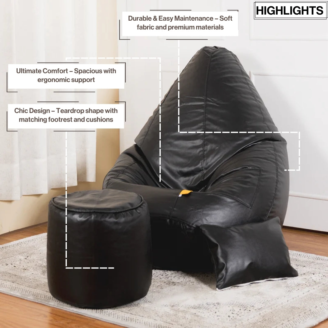 XXXXL Teardrop Filled Bean Bag with Footrest and Cushions
