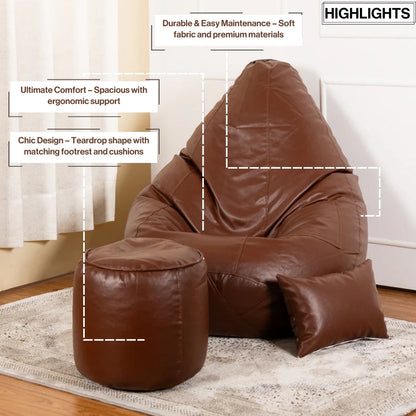 XXXXL Teardrop Filled Bean Bag with Footrest and Cushions