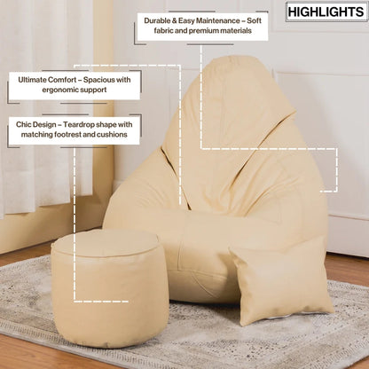 XXXXL Teardrop Filled Bean Bag with Footrest and Cushions