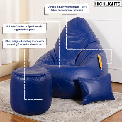 XXXXL Teardrop Filled Bean Bag with Footrest and Cushions