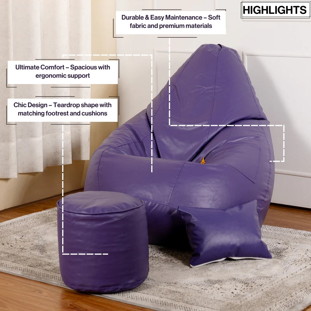 XXXXL Teardrop Filled Bean Bag with Footrest and Cushions