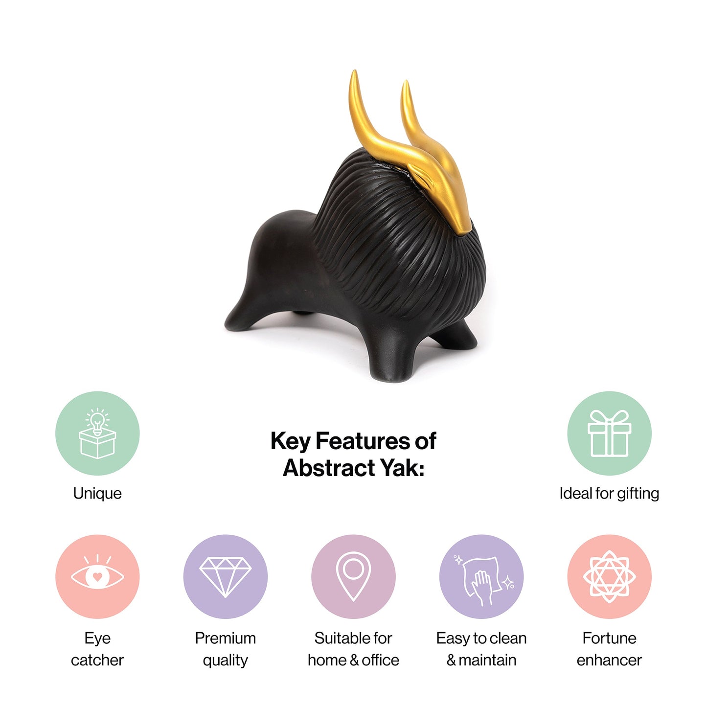 Abstract Geometric Black Yak Golden Statue for Home Decor