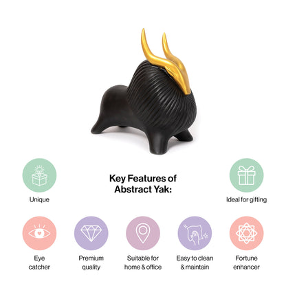 Abstract Geometric Black Yak Golden Statue for Home Decor