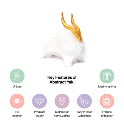 Abstract Geometric White Yak Golden Statue for Home Decor