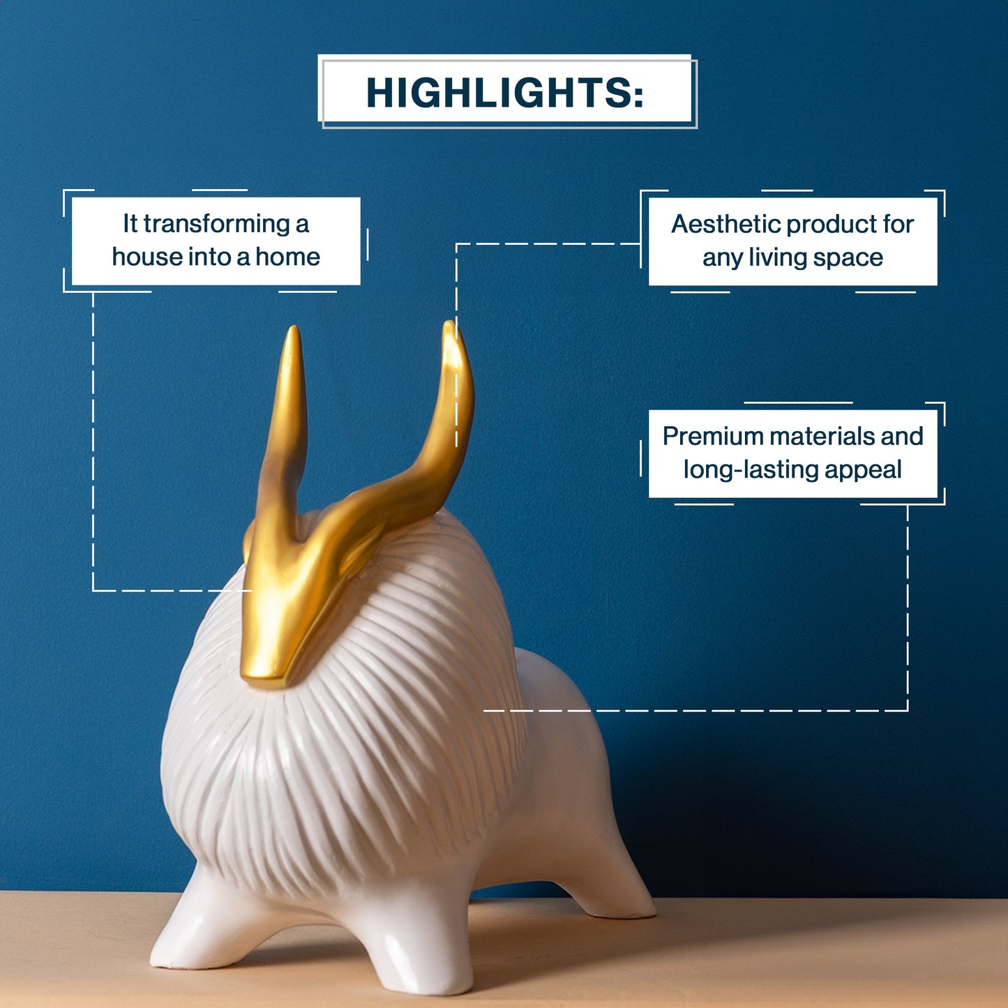 Abstract Geometric White Yak Golden Statue for Home Decor