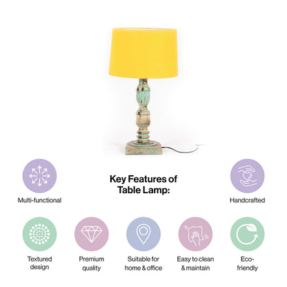 Wooden Piller Table Lamp with Light Blue Shade